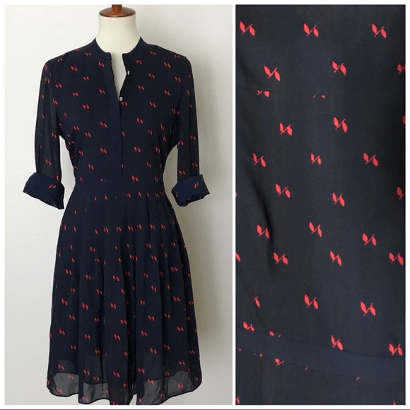 J. Crew Dresses & Skirts - J Crew leaf print sheer shirt dress red navy blue